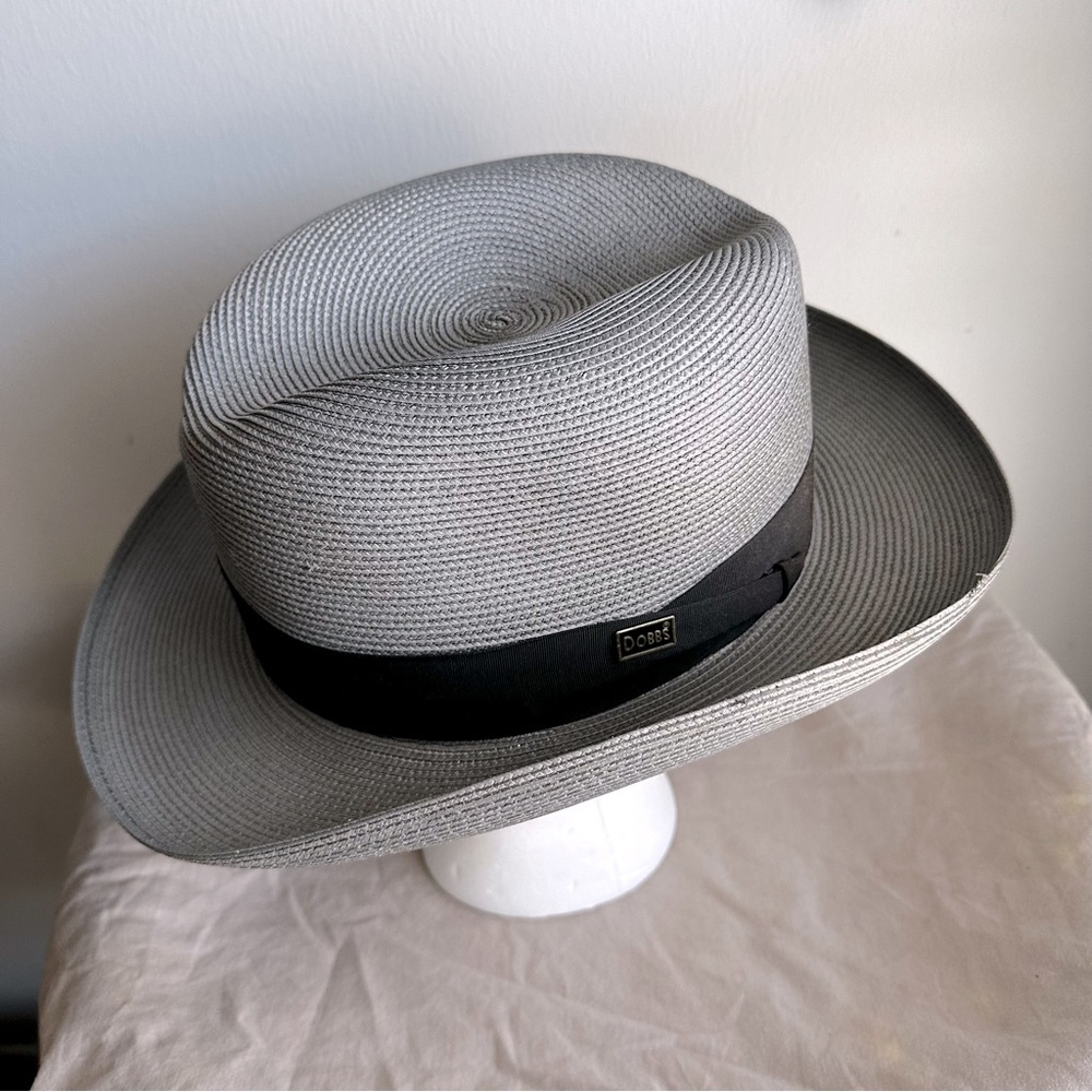 VTG 1980s Dobbs Grey Straw Fedora Hat - 7 1/2